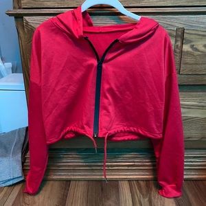 zaful red zip up. Length adjustable with strings